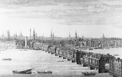 Façade ouest du pont de Londres, 1749 - Nathaniel and Samuel Buck